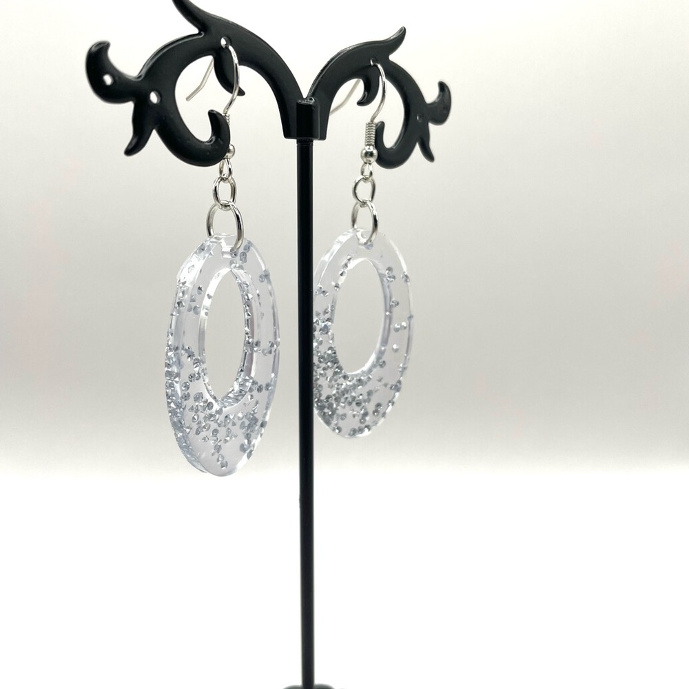 Silver Glitter Hoop Earrings